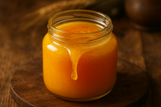 Natural cow ghee a2 cow ghee, natural looking image with some ghee comming out from container 🫙